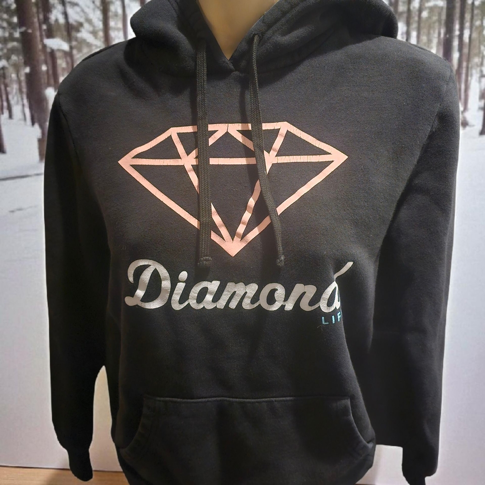Diamond Supply Co. Black Hoodie with Pink Logo